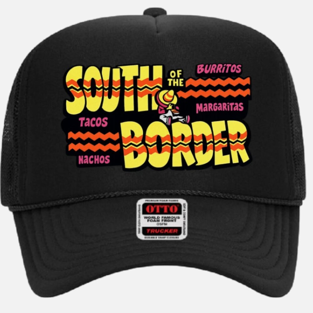 Black South Of The Border Foam Trucker Otto Mesh Snap Back Hat Cap
